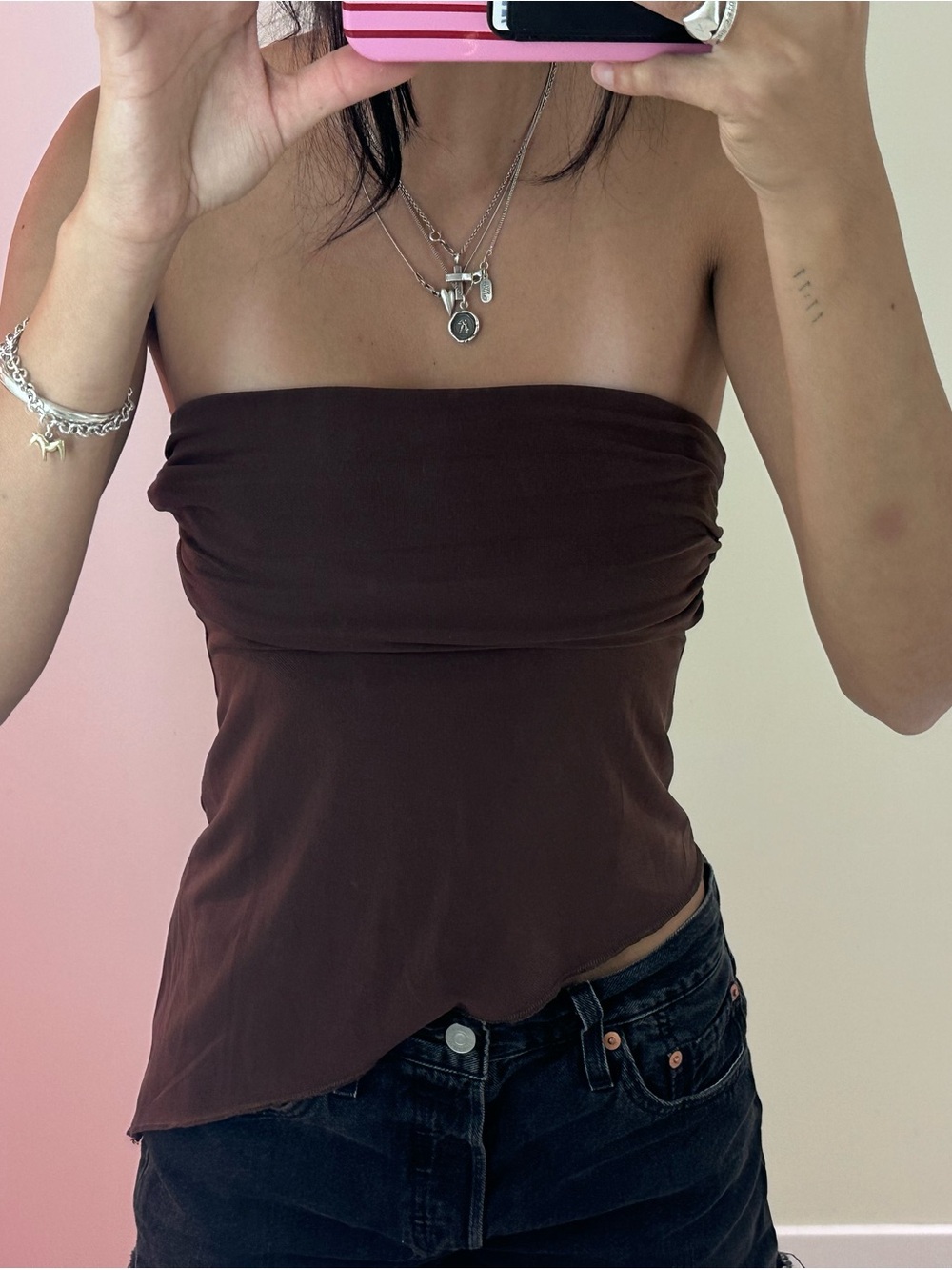 Strapless Brown Asymmetric Tube Top urban outfitters